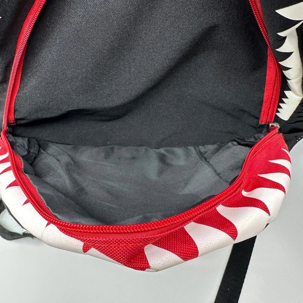 Shark Mouth Backpack Teeth Print Black Red USB Charging Laptop Bag